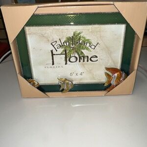 Photo metal frame - 3 tropical fish with green enameled border-fits 4 x 6" photo